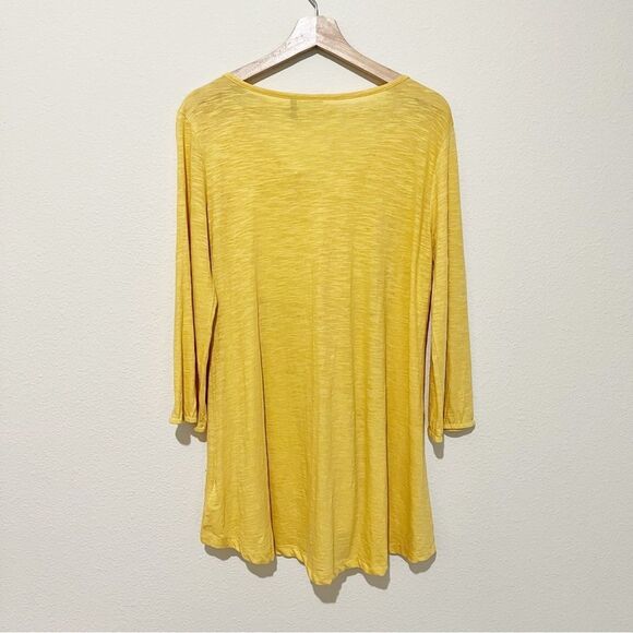 LOGO Lori Goldstein Lace Tunic Top Womens Size S 3/4 Sleeves Stretch Yellow - Picture 2 of 5